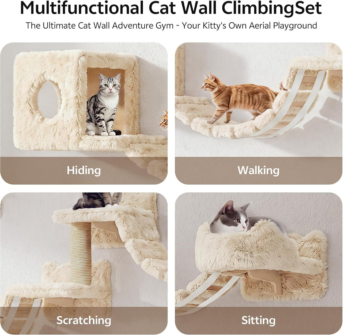13-in-1 Cat Wall Shelves, Moon & Bridge Cat Wall Furniture, Beige