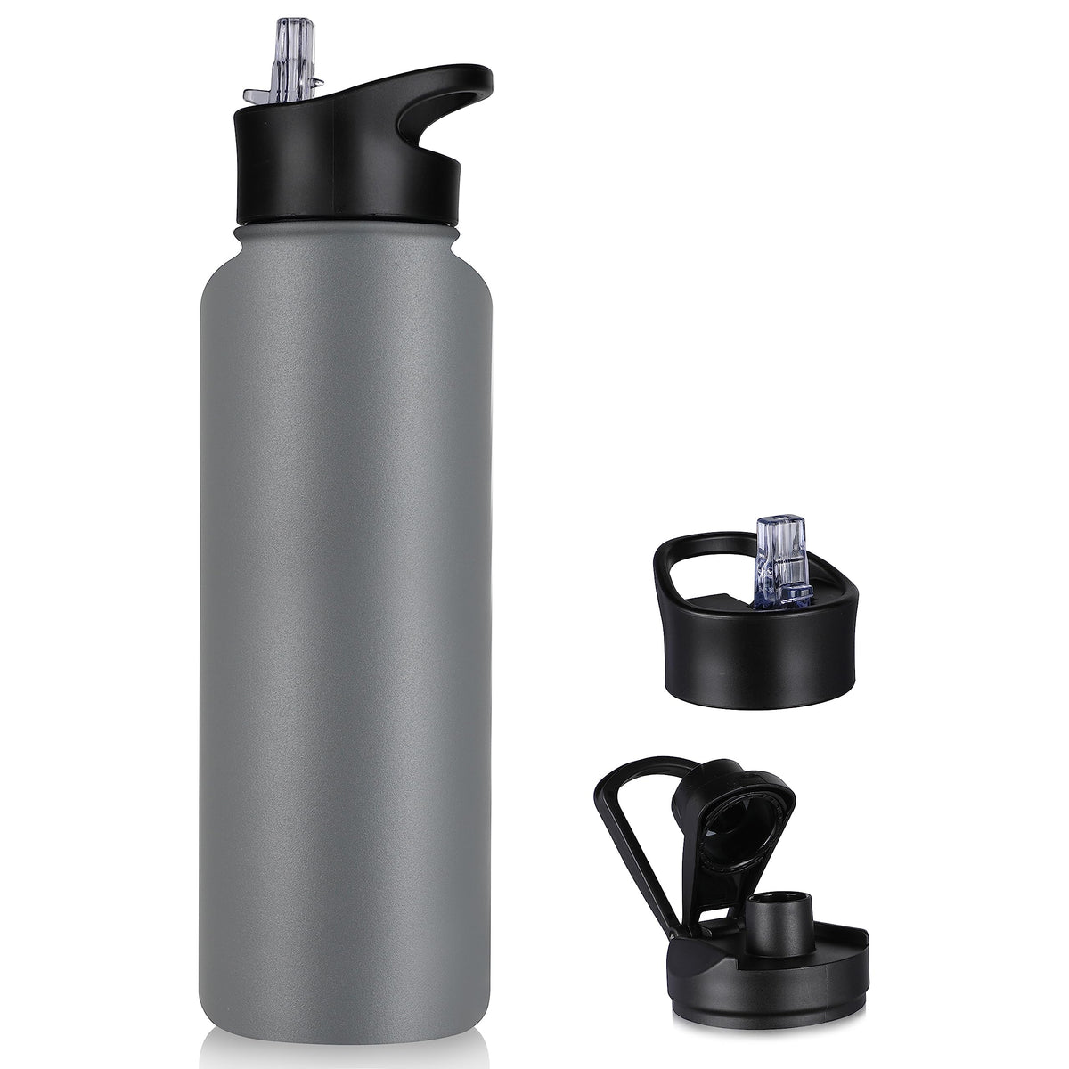 32 oz Insulated Water Bottle Bulk 8 Pack, Stainless Steel Sports Water Bottles with Straw Lid & Wide Mouth Lids, Double Walled Vacuum, Leak Proof, White