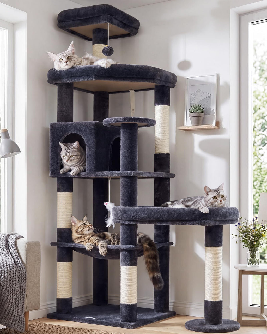 Globlazer 65in Sturdy Cat Tree Tower for Indoor Large Cats, S65, Beige