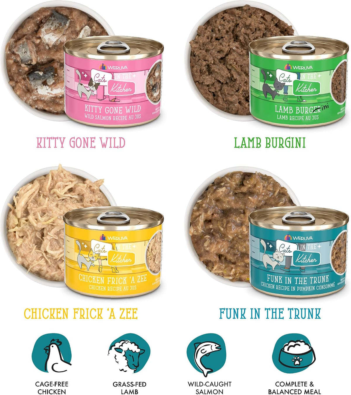 Weruva Cats in the Kitchen, Kitchen Cuties Variety Pack, Wet Cat Food, 6oz Cans (Pack of 24)