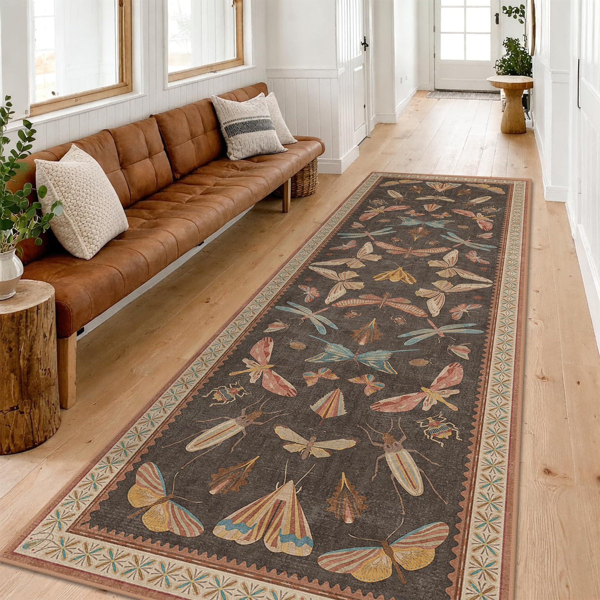 Hazo Haus Dark Green Insect Area Rugs 8x10 for Living Room, Dining Room Under Table, Bedroom, Unique Washable Floral Non Slip Low Pile Soft Rug