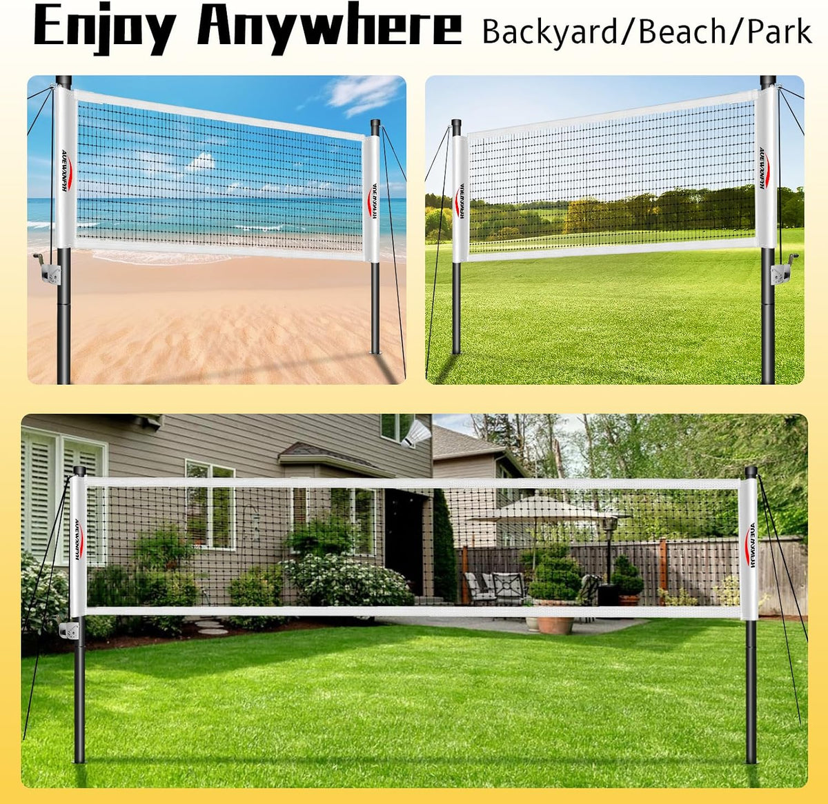 Portable Badminton Set, Heavy-Duty Outdoor Net with 4 Rackets, 3 Shuttlecocks & Boundary Line for Backyard Lawn Beach Family Games