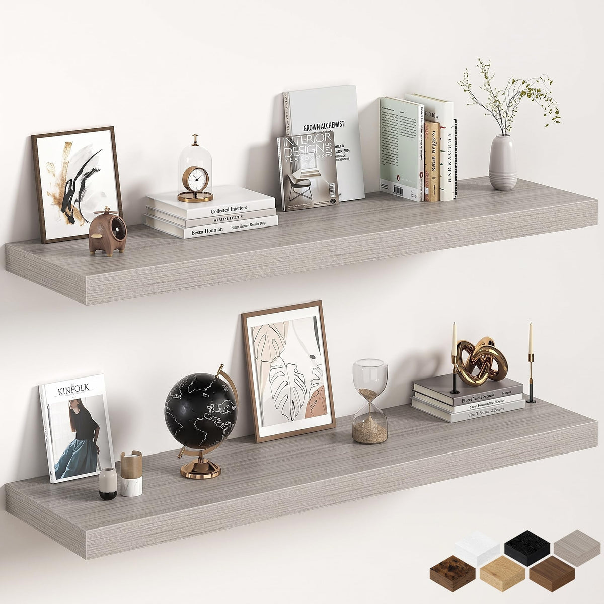 30Inch Oak Floating Shelves for Wall, 12 Inch Deep Shelves for Bedroom, Kitchen, Bathroom Wall Mounted, Rustic Wood Floating Shelf with Invisible Brackets for Books, Storage, Decor, 2 Packs