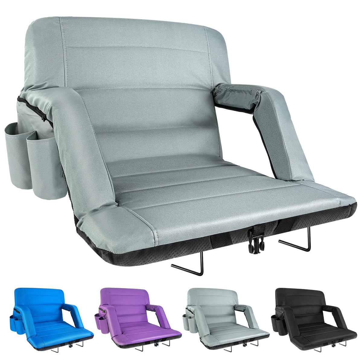 yeyeeyyee Stadium Seats with Back Support 2 Pack Wide, Exclusive Bleacher Chairs with Back and Cushion Folding Stadium Chairs, 6 Reclining Positions Waterproof Bleacher Seats (Wide|22.5" Black)