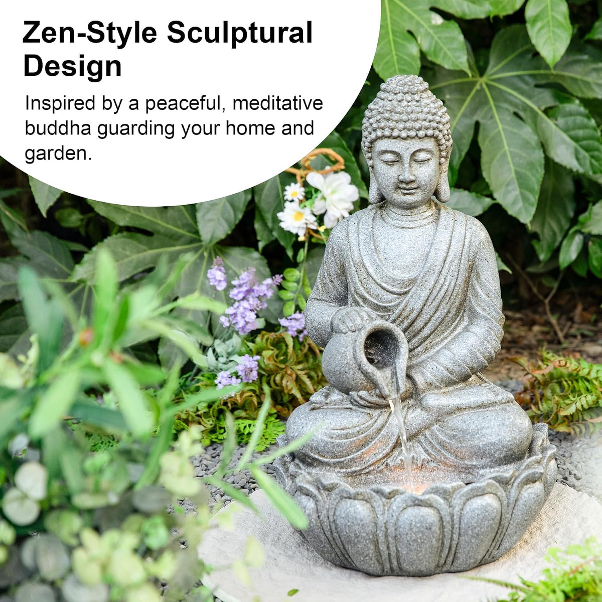 Glitzhome Buddha Statues, 20.5"H Zen Style Outdoor Buddha Fountian with LED Light & Pump, Outdoor Floor Freestanding Fountain Meditative Garden Buddha Sculptures & Statues for Garden Porch Lawn Decor