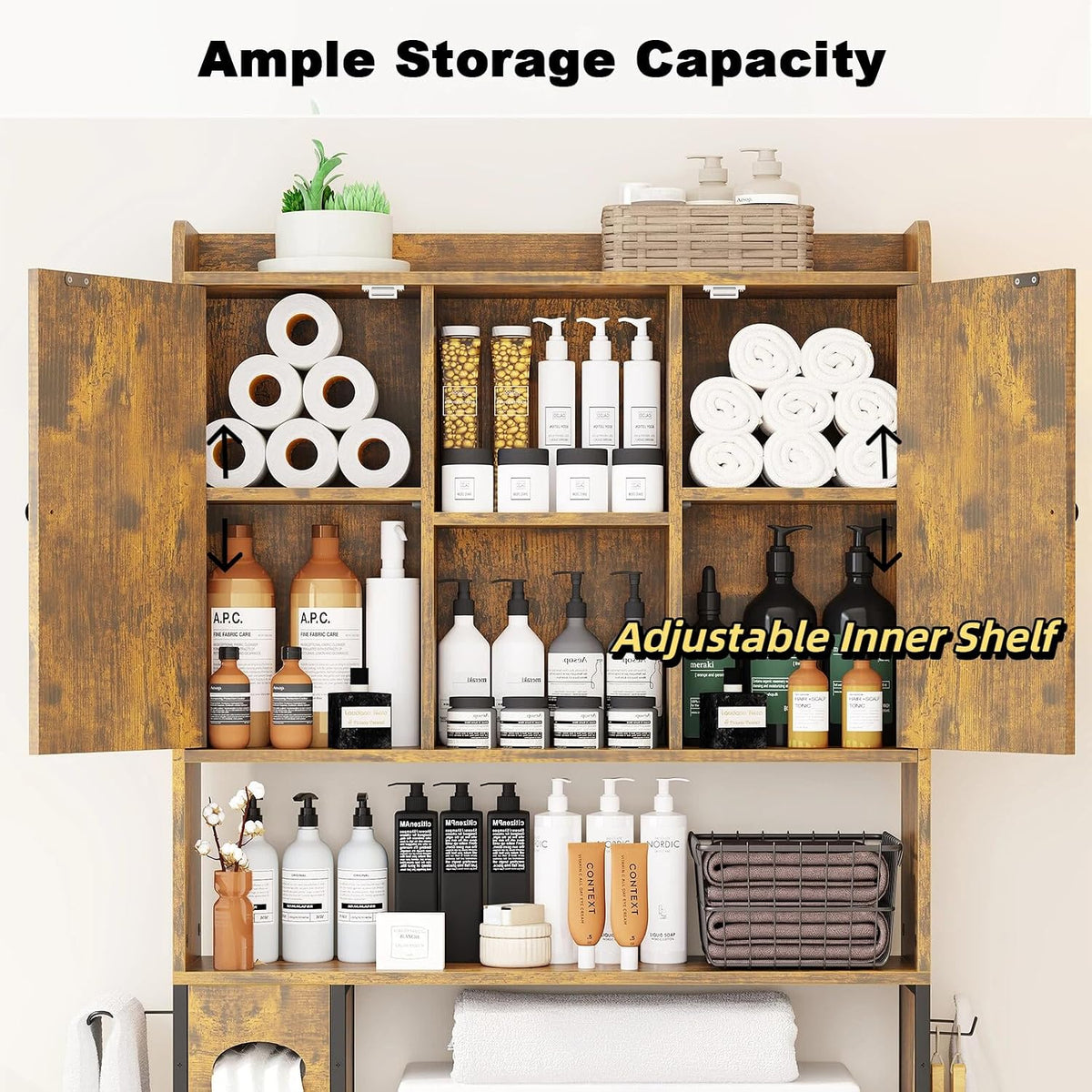 EasyCom 32" W Over The Toilet Storage Cabinet with Adjustable Shelves,Brown