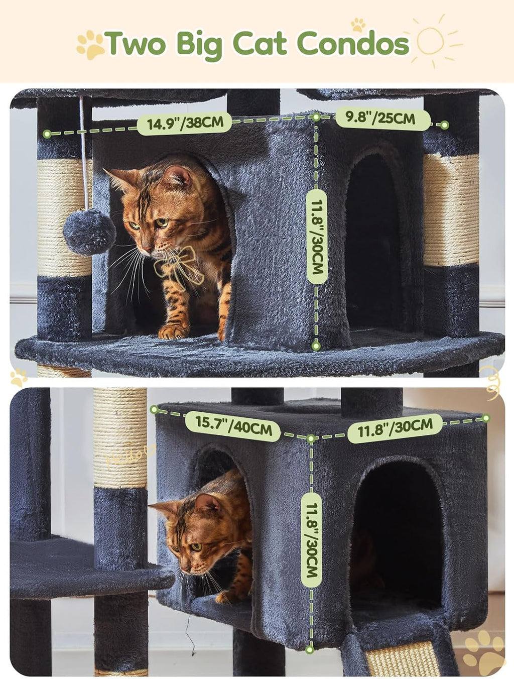 Taoqimiao Tall Cat Tree, 76In XL Cat Tower for Large Cats, 3 Padded Perches
