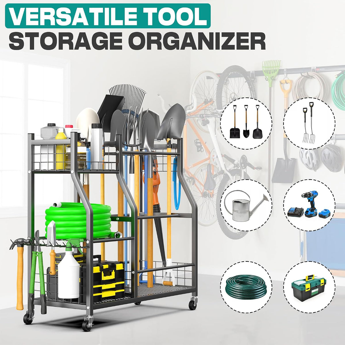 EVERHANGER Garden Tool Organizer Stand, Garage Tool Storage Organization