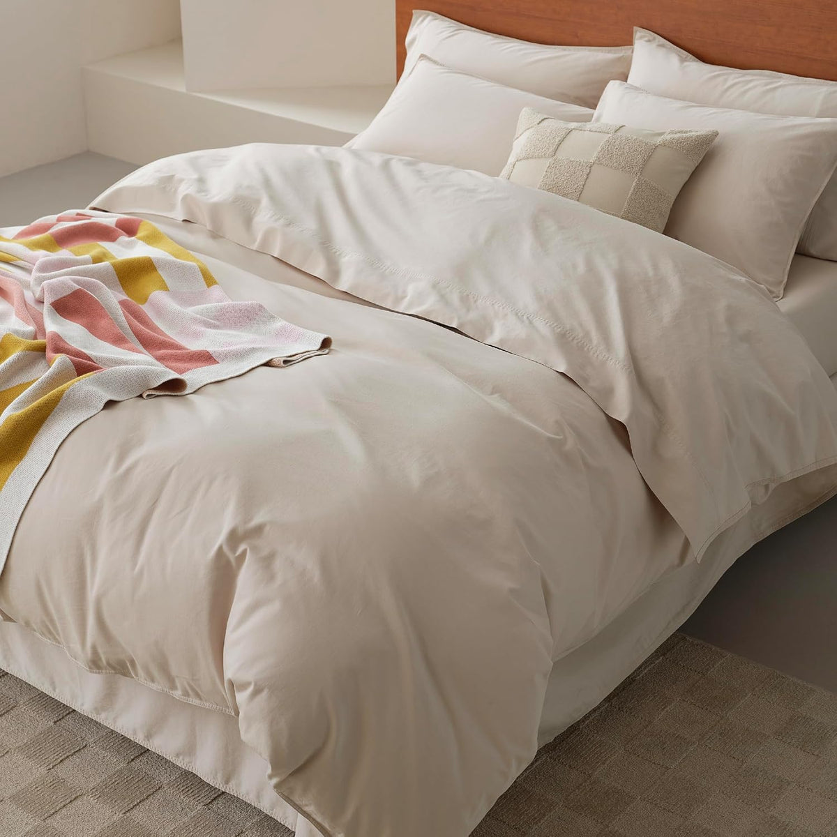 Double Stitch GOTS Organic Cotton King Duvet Cover, Washed 300TC, Greige