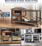 Extra Large Wooden Rabbit Hutch on Wheels with Reinforced Full Iron Frame