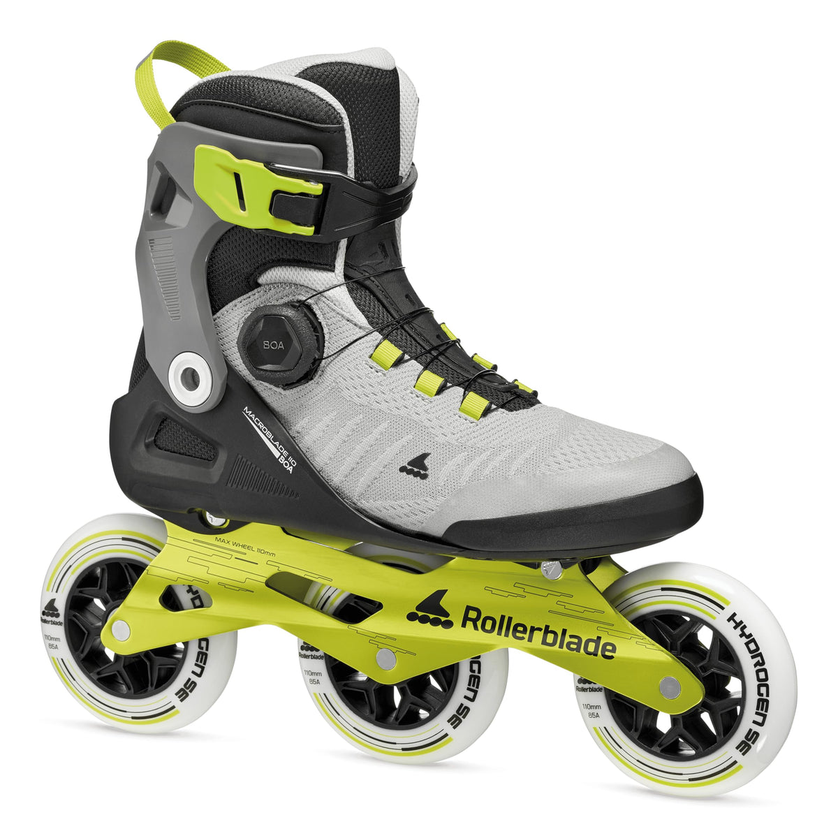 Rollerblade Macroblade 110 BOA® Unisex Adult Fitness Inline Skate, Black/Grey/Lime, Performance Inline Skates