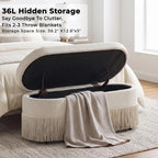 39.4“ Boho Storage Ottoman Bench with Tassels,Upholstered End of Bed Bench