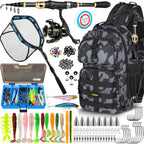 PLUSINNO Fishing Gear-Fishing Rod & Fishing Backpack, Fish Net,Tackle Box