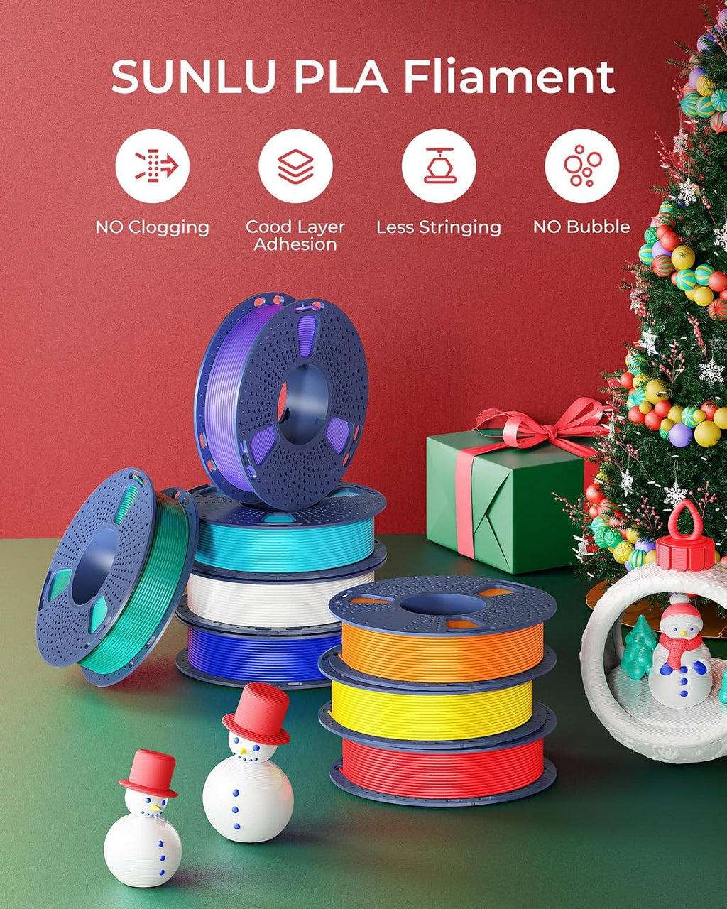 SUNLU PLA Filament 1.75mm, 250g Spool Bundle, 3D Printer Filament