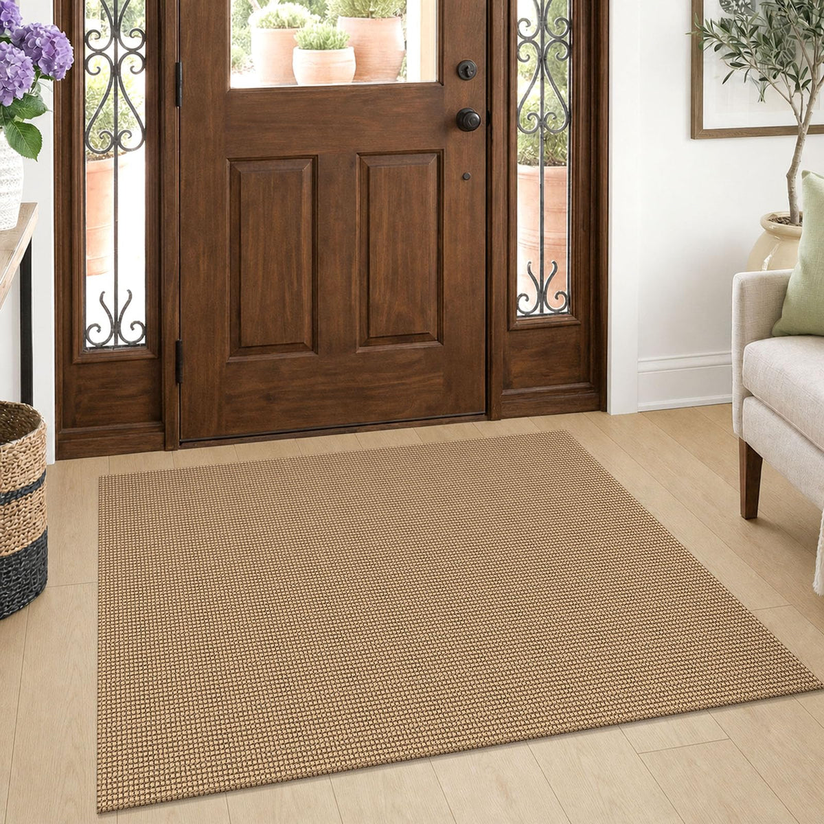 EARTHALL Woven Area Rugs 6x9 Ft Washable Living Room Rugs Non Slip Rubber Backed Dining Room Rug Braided Bedroom Rugs Indoor Floor Carpet for Living Room, Bedroom, Dining Room, Beige/Ivory