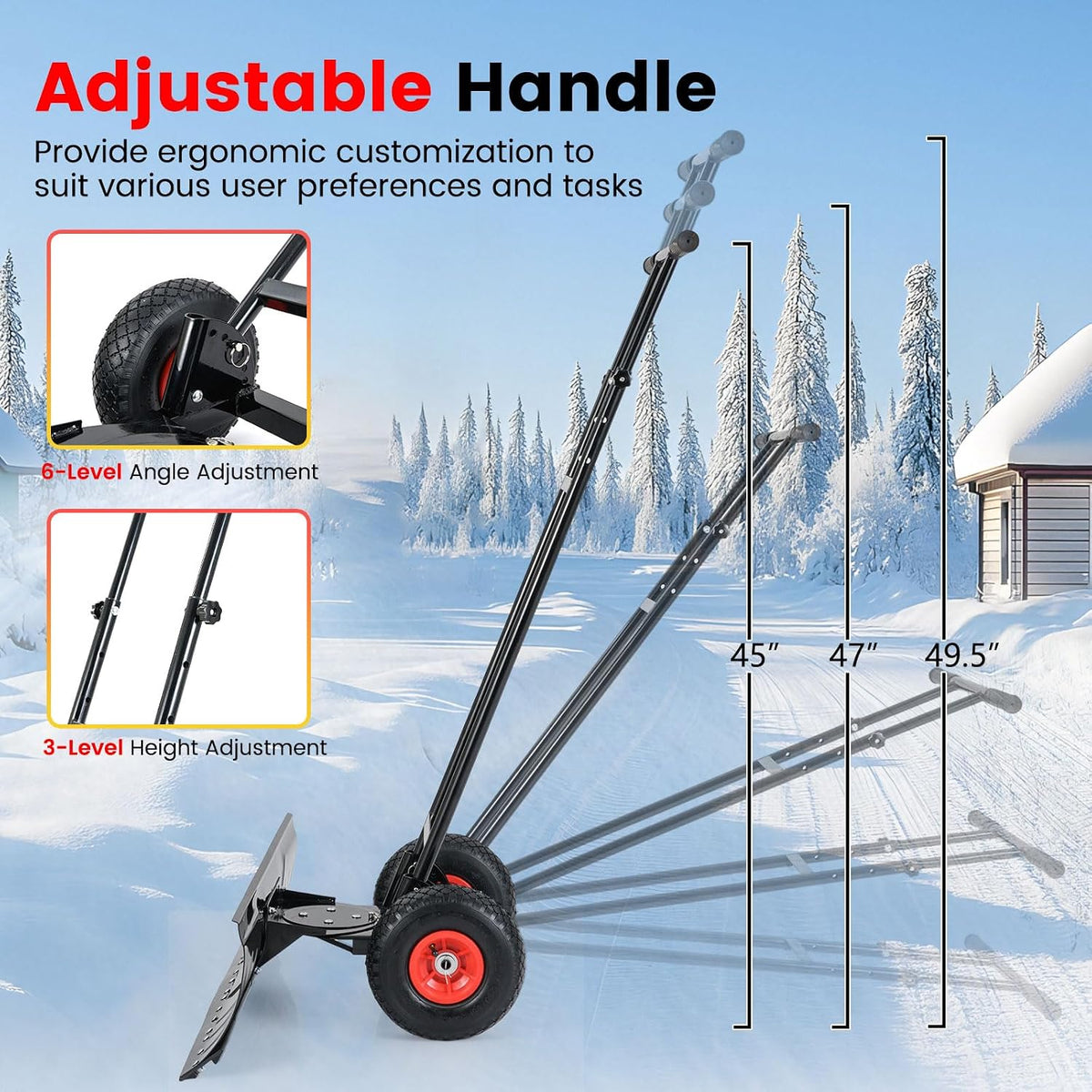 IRONMAX 36" Wide Snow Shovel for Driveway with Wheels, Black