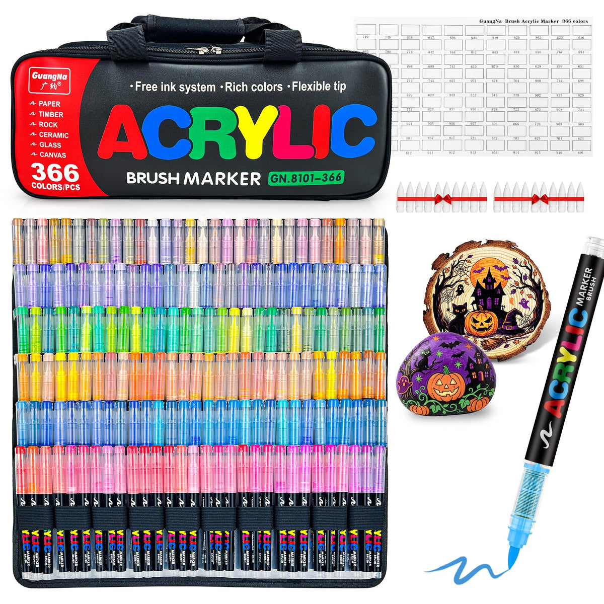 Guangna 240 Acrylic Paint Markers, Brush Tip Acrylic Paint Pens, Quick-Drying Waterproof Ink, for Rock Painting Plastic Wood Canvas Glass Ceramic Metal Art Crafts Supplies Gift