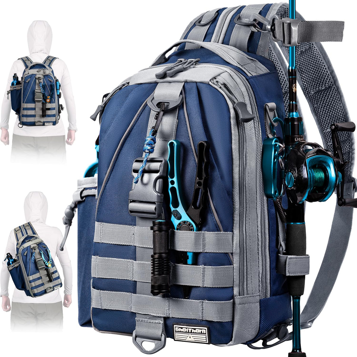 Ghosthorn Fishing Backpack with 3600 Tackle Box Fishing Gear Set Tackle Bag