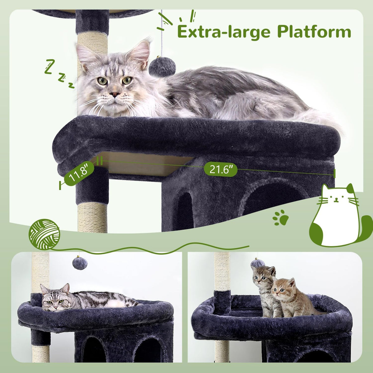 Globlazer S72 Heavy Duty Cat Trees for Large Cats 20 lbs+, Dark Gray