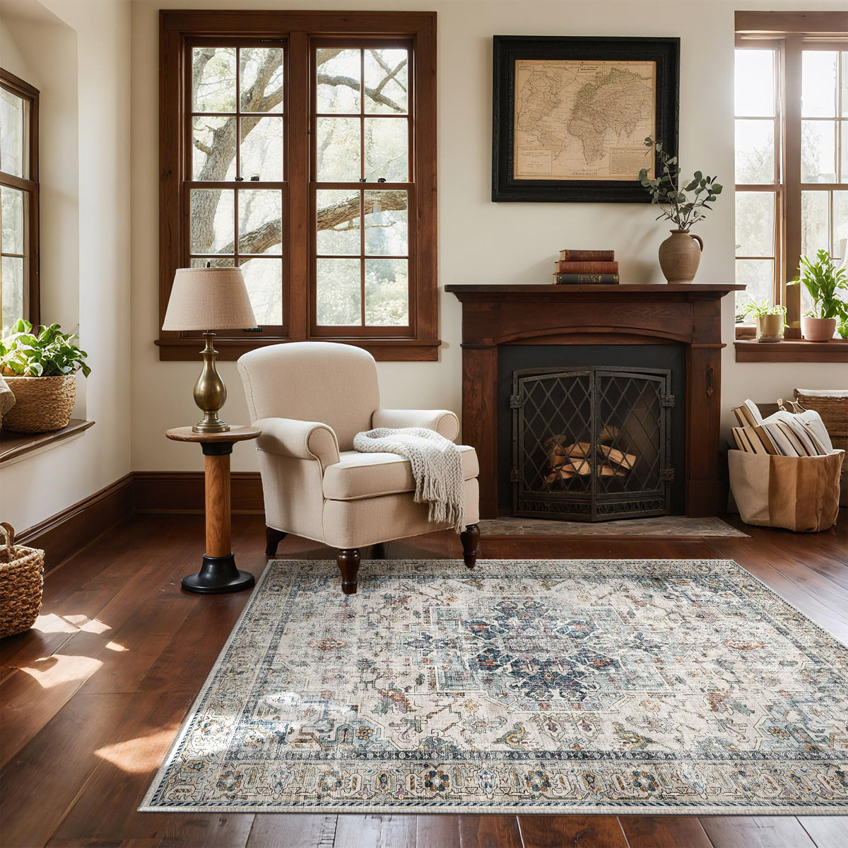 Washable Area Rugs for Living Room: 9x12 Bedroom Rug Boho Vintage Area Rug Stain Resistant Non Slip Low Pile Lightweight Soft Carpets for Dining Room Kitchen Nursery Kids Room Playroom Home Office