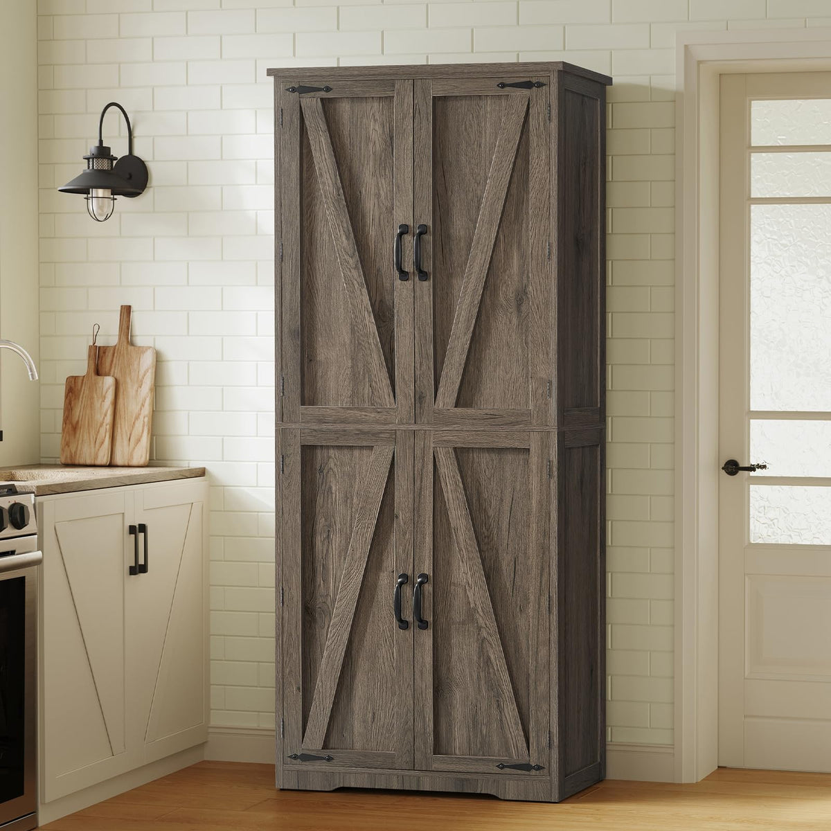TEENFON Tall Bathroom Storage Cabinet with 4 Doors & 2 Adjustable Shelves