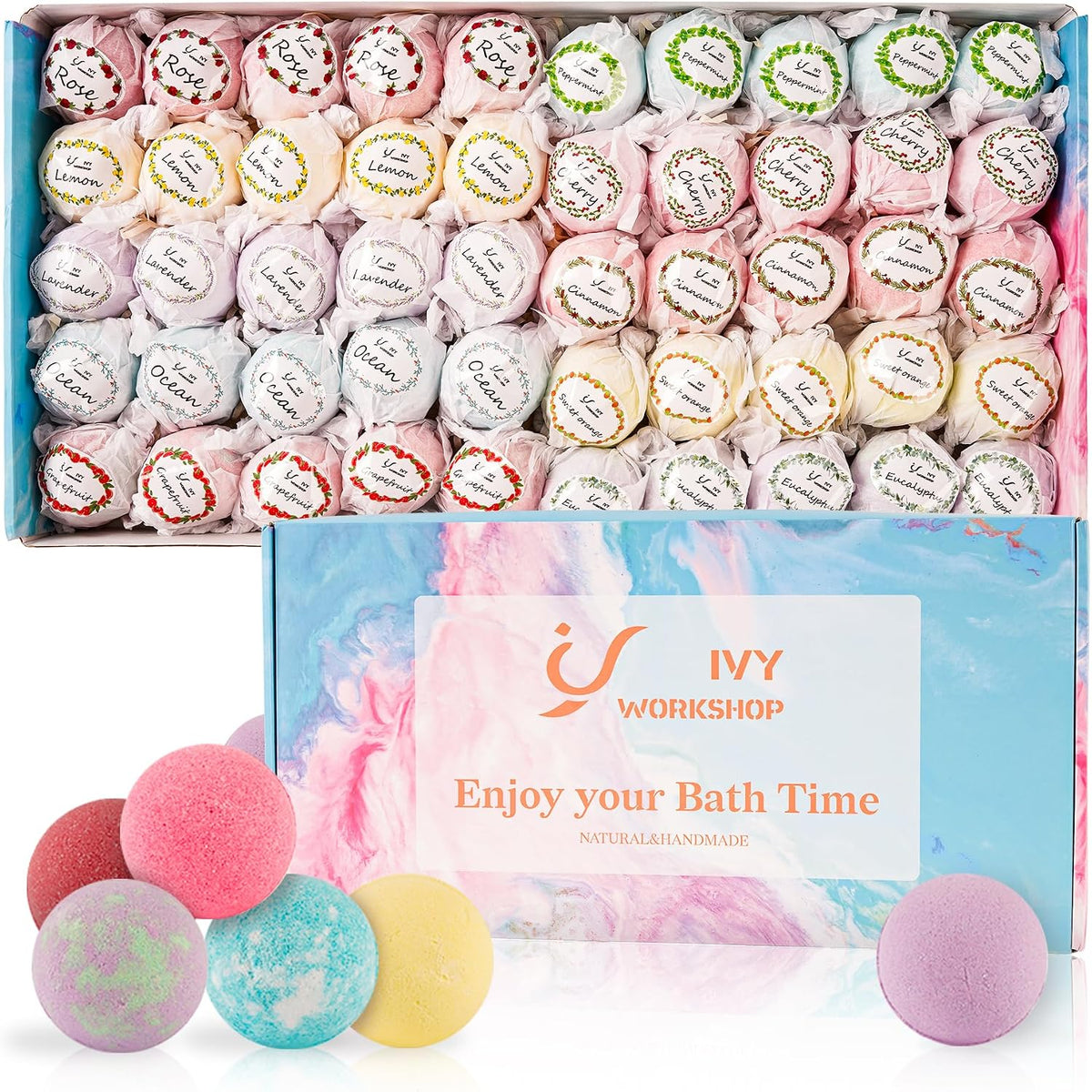 Bath Bombs for Women Gift Set, 50 Pcs Natural Organic Bubble Bathbombs with 10 Rich Scents, Handmade Bubble Bath Fizzy, for Bubble Bath Spa,Her/Him,Wife,Girlfriend,Mother Present Giving
