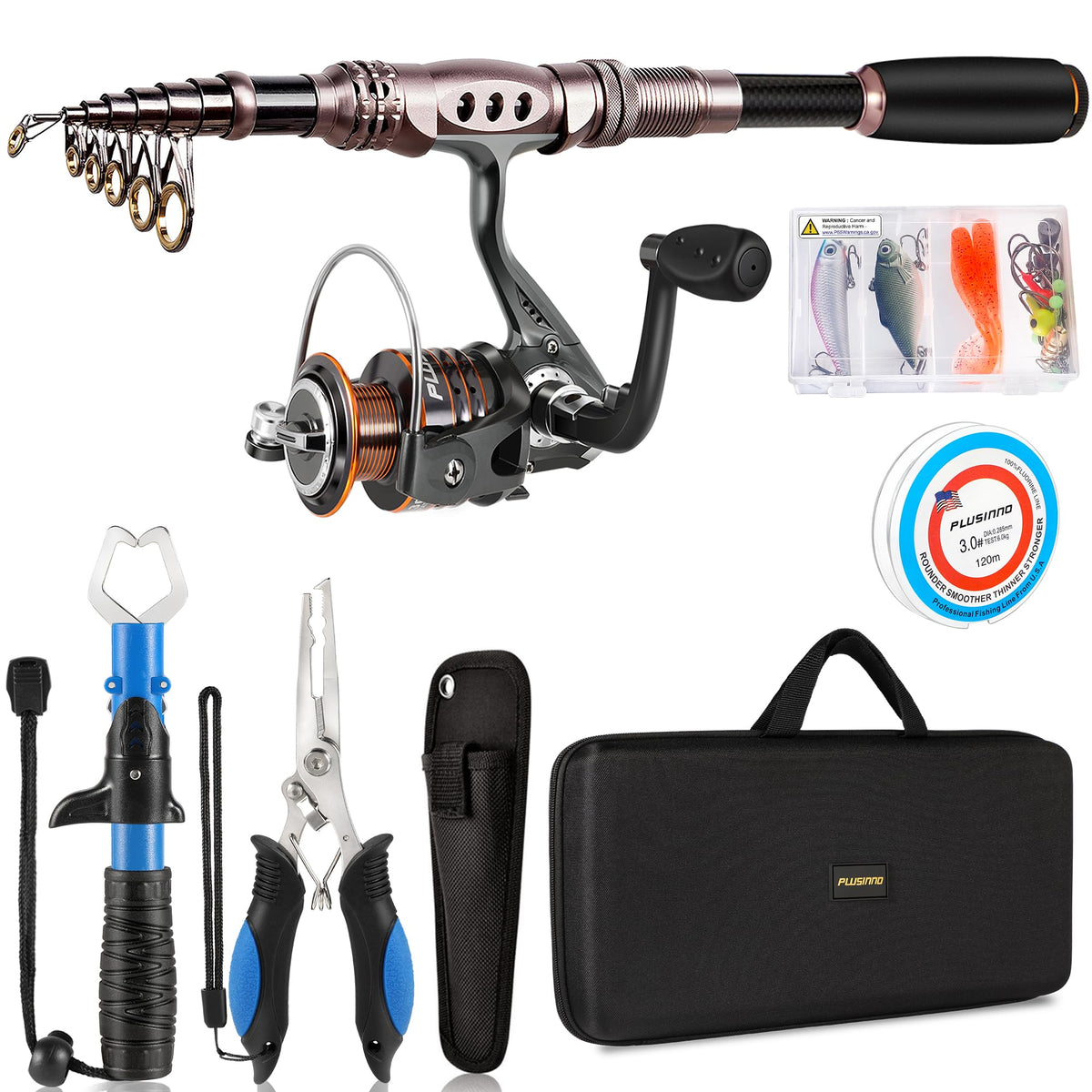 PLUSINNO Fishing Rod and Reel Combos Carbon Fiber Telescopic Fishing Pole with Reel Combo Sea Saltwater Freshwater Kit Fishing Rod Kit
