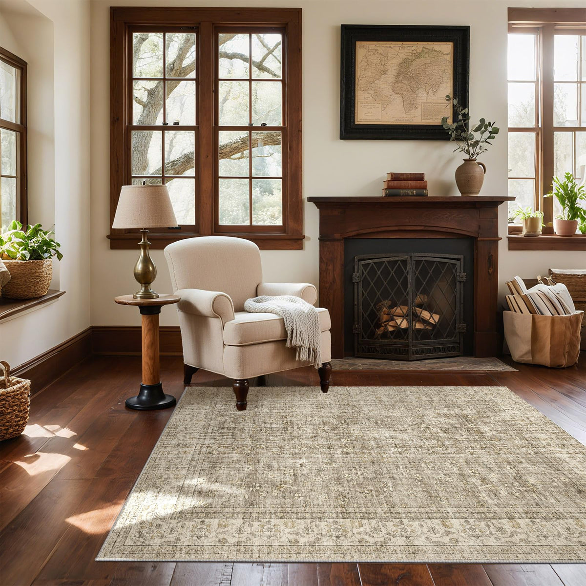 Washable Area Rugs for Living Room: 9x12 Bedroom Rug Boho Vintage Area Rug Stain Resistant Non Slip Low Pile Lightweight Soft Carpets for Dining Room Kitchen Nursery Kids Room Playroom Home Office