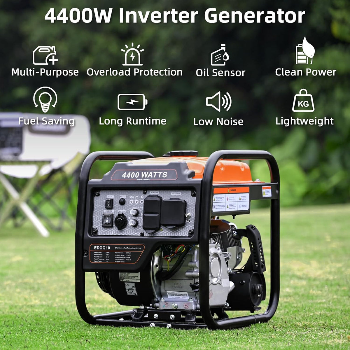 Oxseryn Power Equipment 4400 Watts Inverter Generator Gas Powered, Portable Open Frame Generator, Low Noise with ECO Mode, RV Ready, Emergency Home Backup