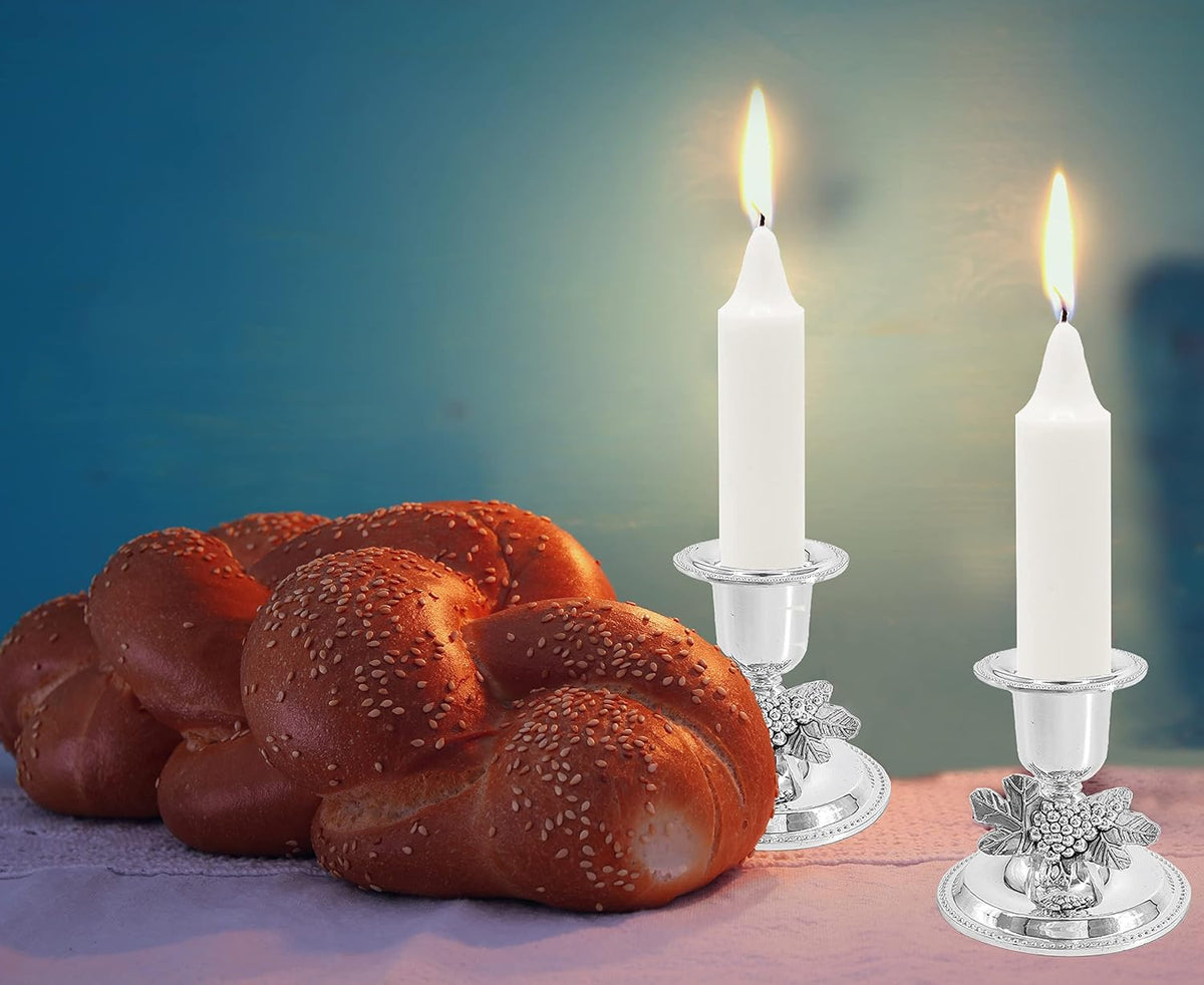 The Dreidel Company Shabbat Candlesticks Candle Holders Silver Plated, 2 Candlesticks Set (2-Pack)