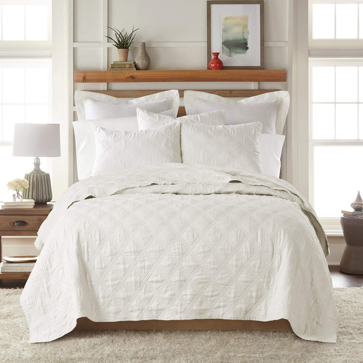 Levtex Home - 100% French Flax Linen Front/100% Cotton Back - Quilted Throw - French Flax Washed Linen - Charcoal - Throw Size (50 x 60in.)
