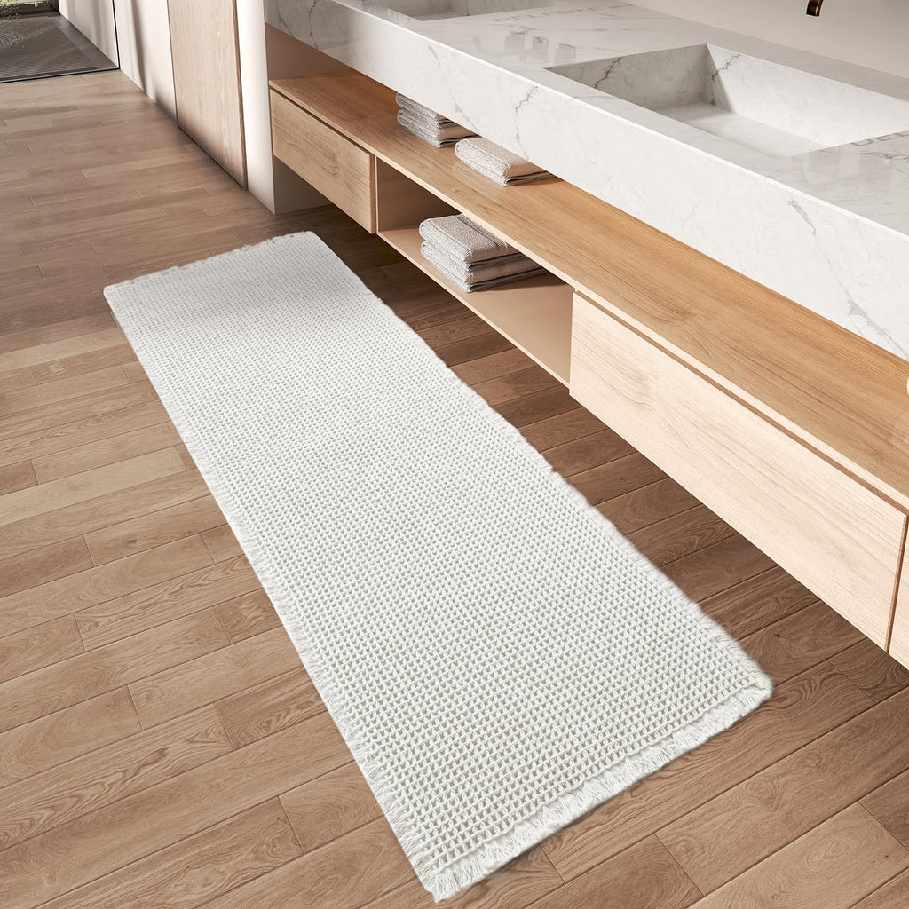 Upgraded Waffle Bath Mat Set of 2 Absorbent Bathroom Mat 18"x30" + 24"x48"