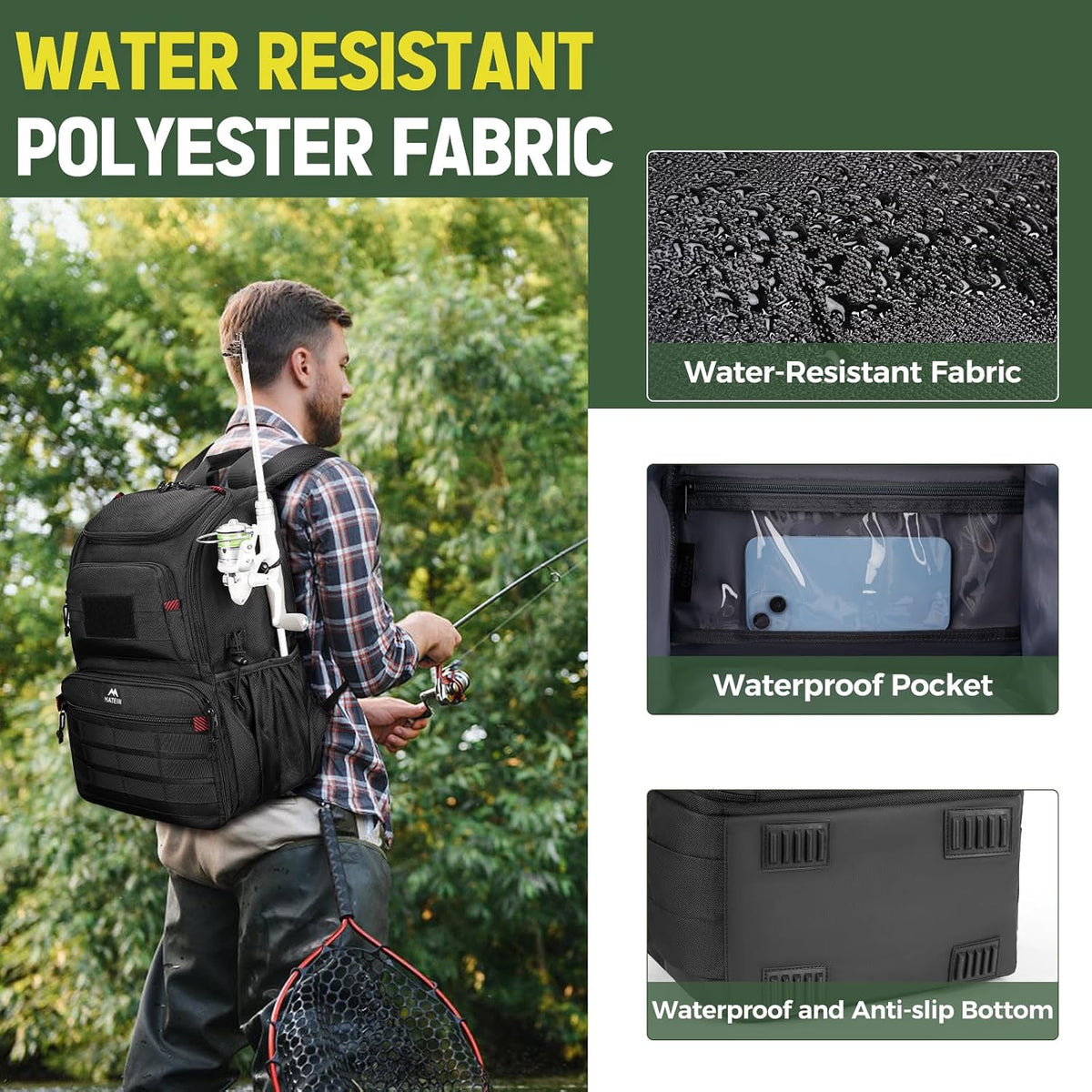 MATEIN Fishing Backpack Tackle Box, Tackle Backpack with Cooler for Men