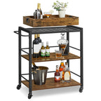 VASAGLE Bar Cart Gold, Large Home Bar Serving Cart with 3-Tier