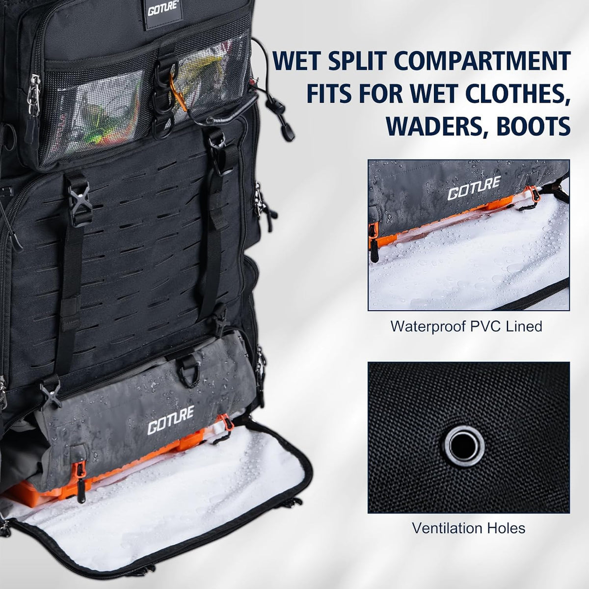 Goture 72L Fishing Tackle Backpack with Cooler & 4 3700 Tackle Boxes