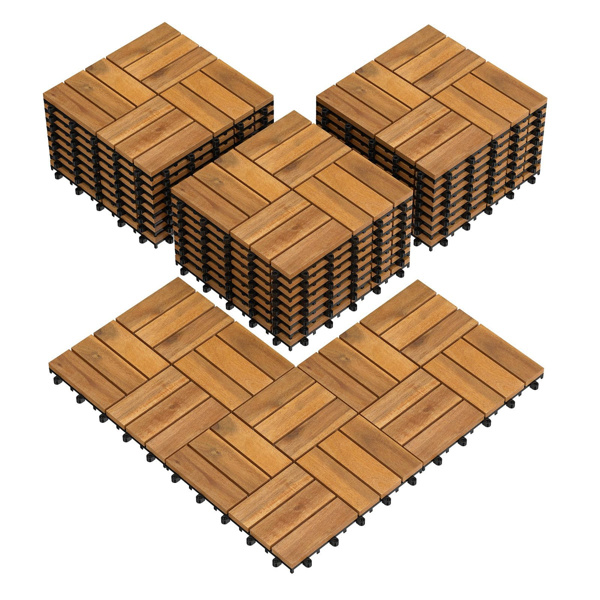 Goplus 12-Pack Acacia Wood Interlocking Deck Tiles (12 PCS,Brick)