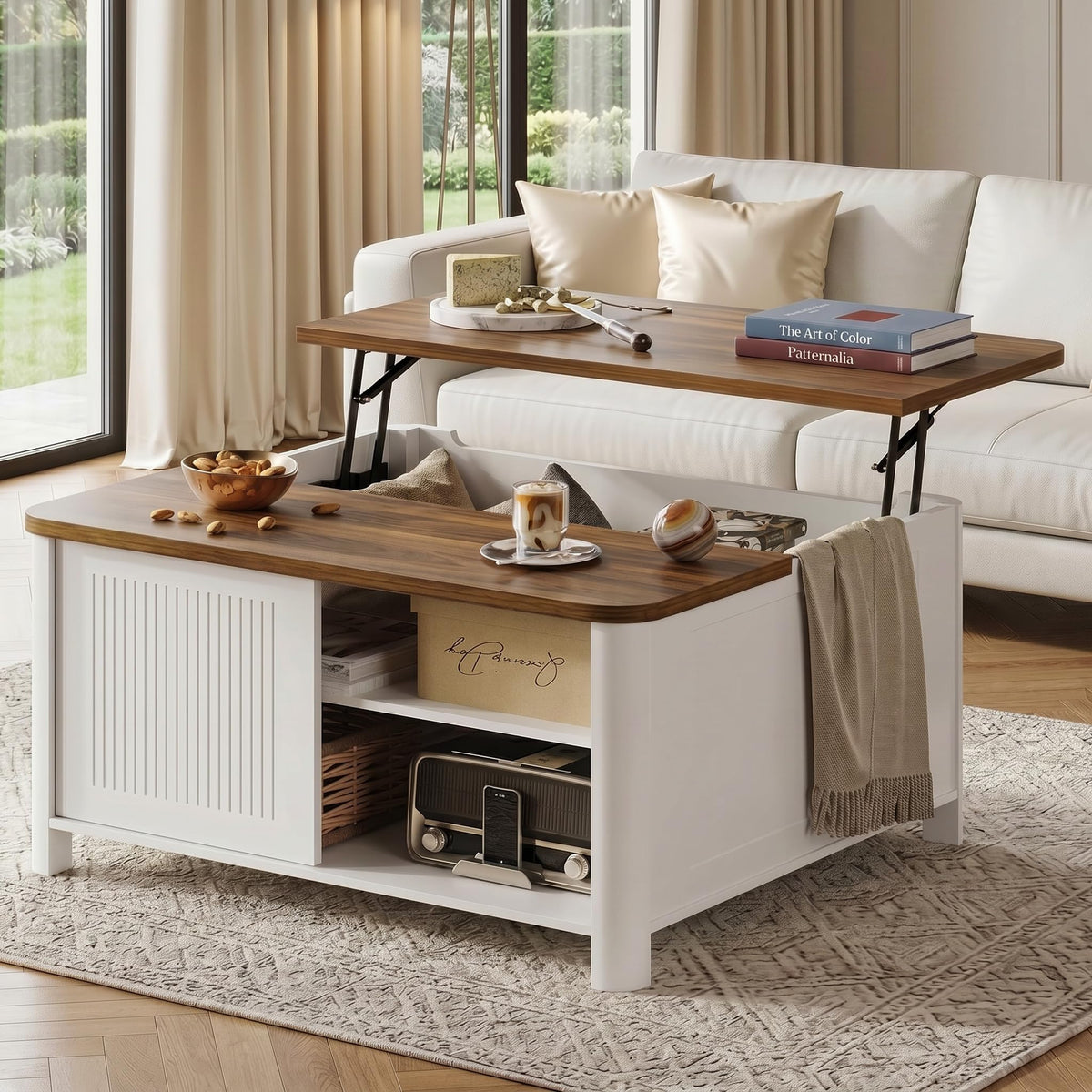 Decofy Lift Top Coffee Table with Storage Adjustable Shelves & Sliding Door