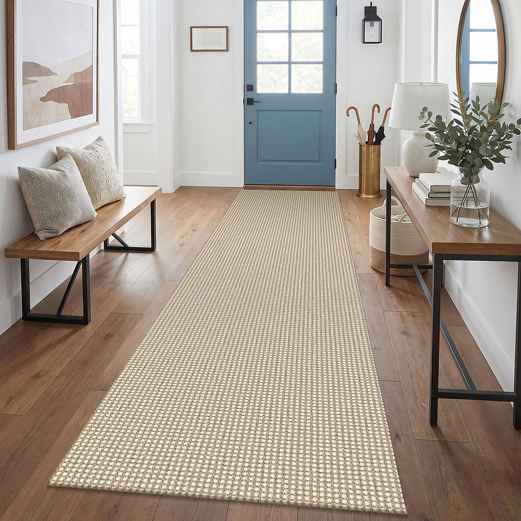 EARTHALL Woven Area Rugs 6x9 Ft Washable Living Room Rugs Non Slip Rubber Backed Dining Room Rug Braided Bedroom Rugs Indoor Floor Carpet for Living Room, Bedroom, Dining Room, Beige/Ivory