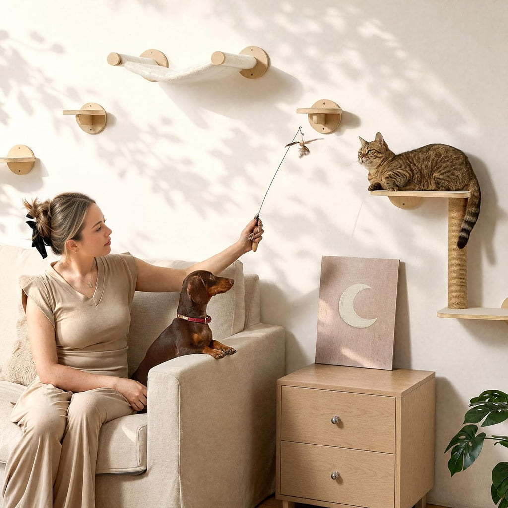 FUKUMARU Cat Wall Shelves, 5 in 1 Set, Beige