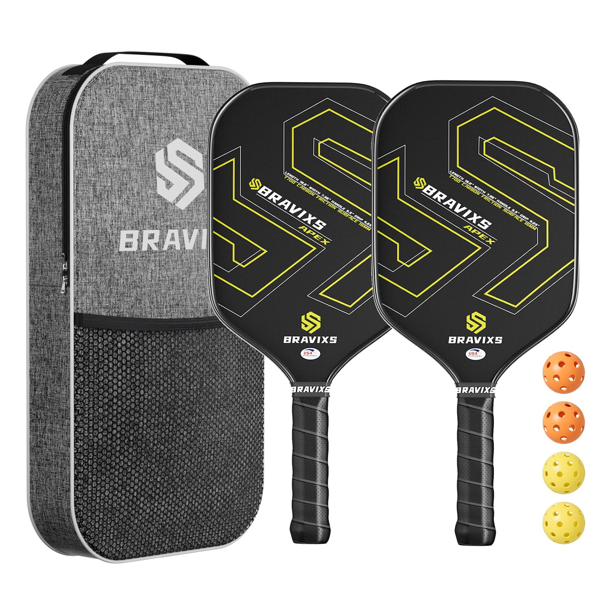 Pickleball Paddles Set of 2 USAPA Approved T700 Raw Carbon Fiber Pickleball Paddle, Friction Surface Pickleball Rackets with 4 Balls 1 Pickleball Bag, Pickle Ball Paddle Set for Men and Women