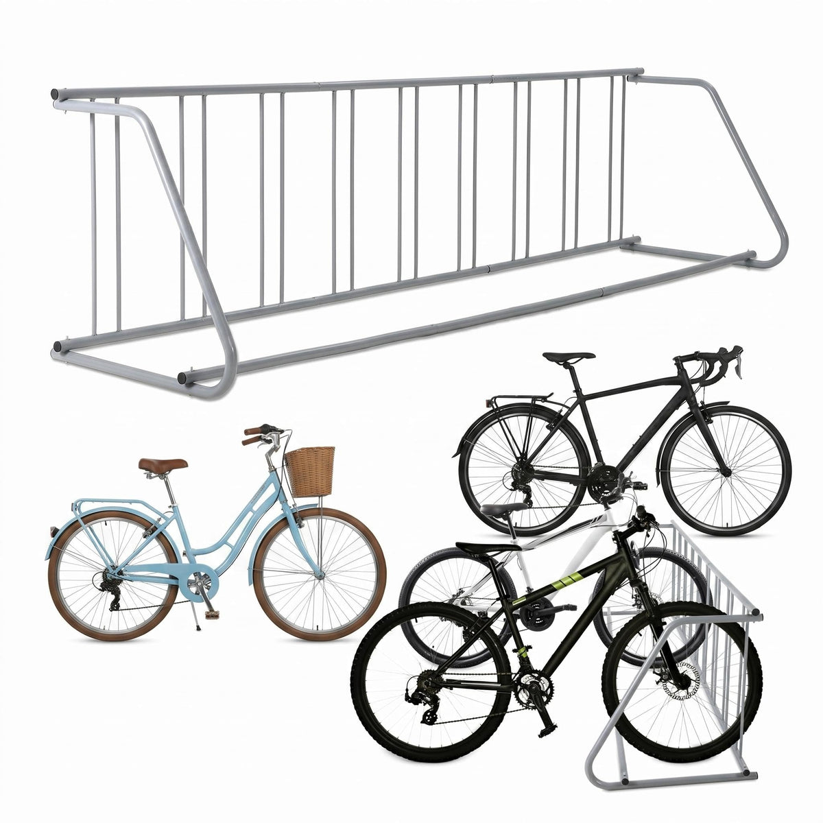 Heavy Duty 12-Bike Floor Rack – Single-Sided Freestanding Metal Stand – 147" Grid Design – for Garage, Indoor, Outdoor Cycle Parking – Easy Assembly – Bike Holder for Events