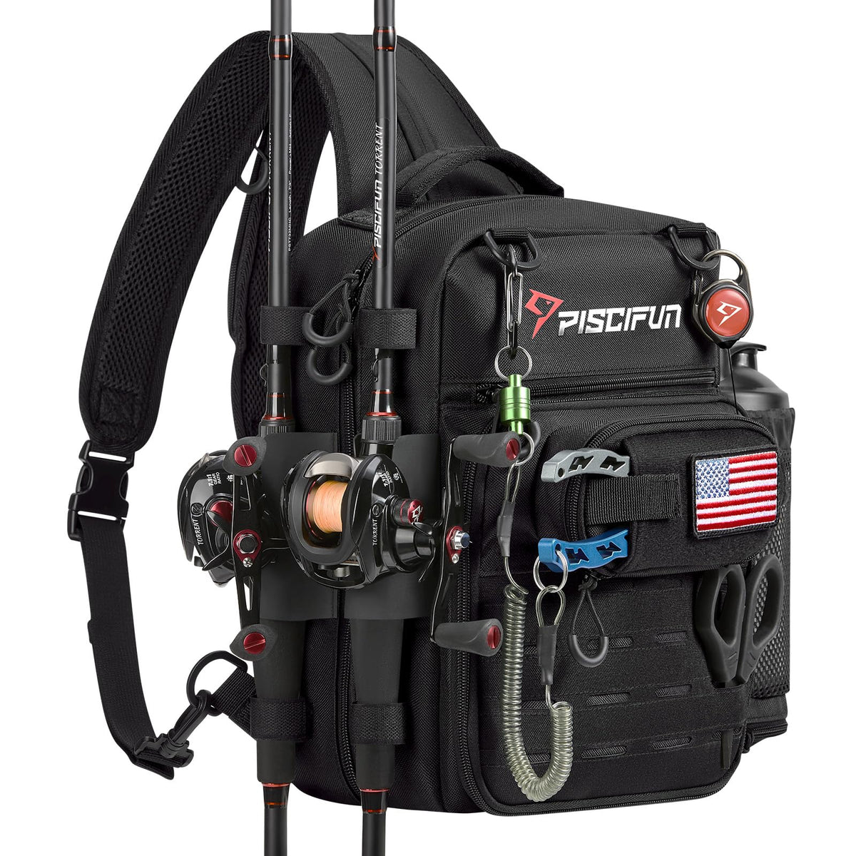 Piscifun Fishing Tackle Backpack, 3-Way Carry with Rod Holders