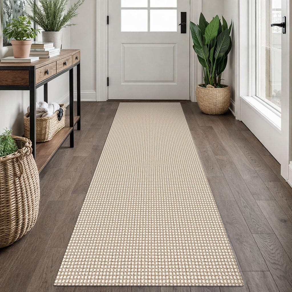 EARTHALL Woven Area Rugs 6x9 Ft Washable Living Room Rugs Non Slip Rubber Backed Dining Room Rug Braided Bedroom Rugs Indoor Floor Carpet for Living Room, Bedroom, Dining Room, Beige/Ivory