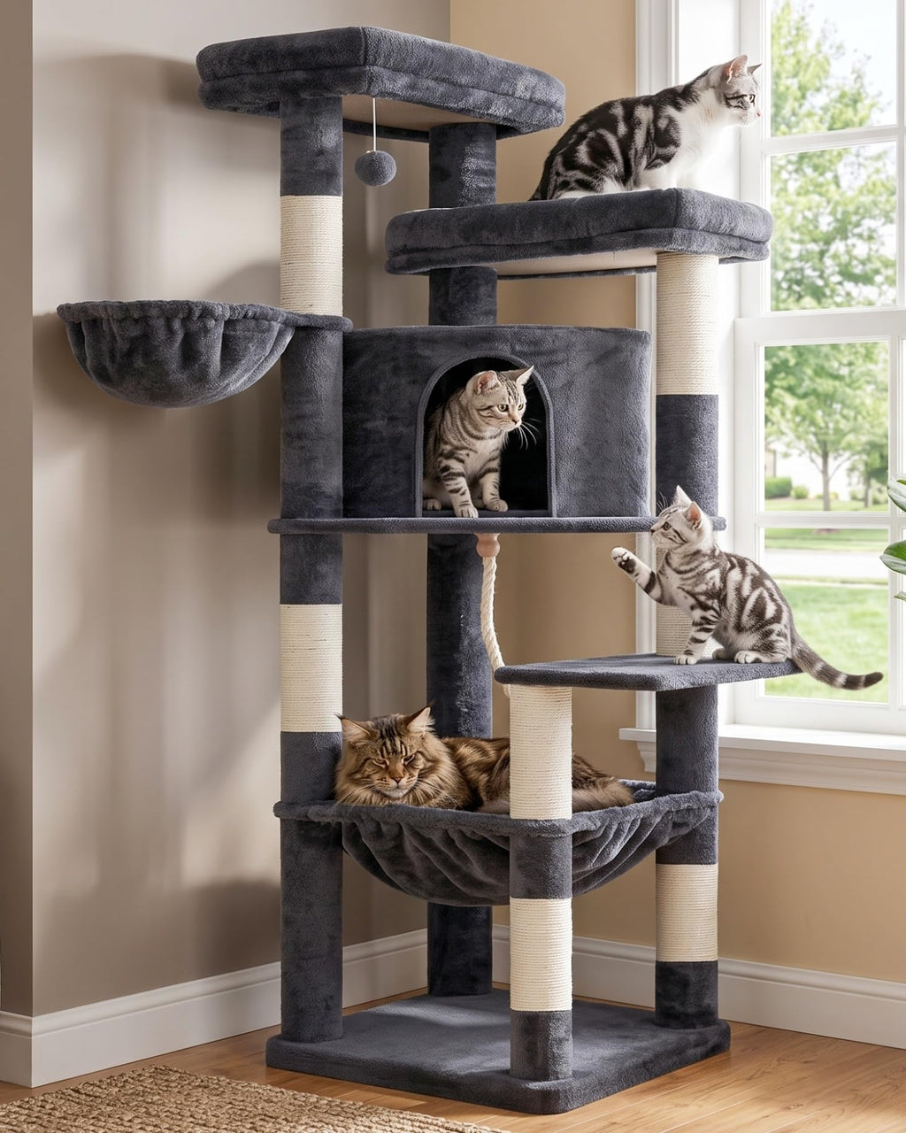 Hey-brother Cat Tree Tower for Indoor Corner with Spacious Condo, MPJ062MJ