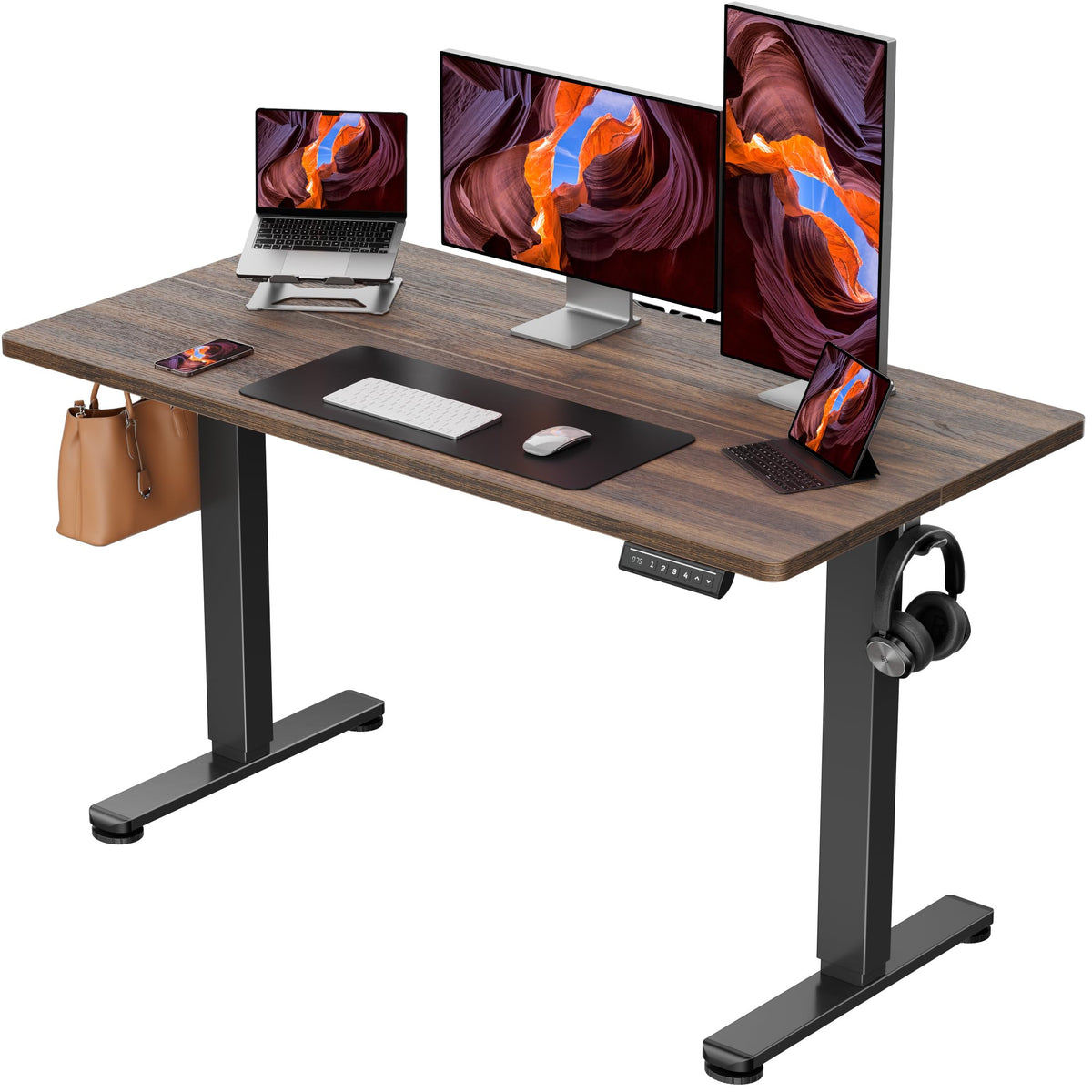 ErGear Height Adjustable Electric Standing Desk, 48 x 24 Inches Sit Stand up Desk, Memory Computer Home Office Desk, Vintage Brown