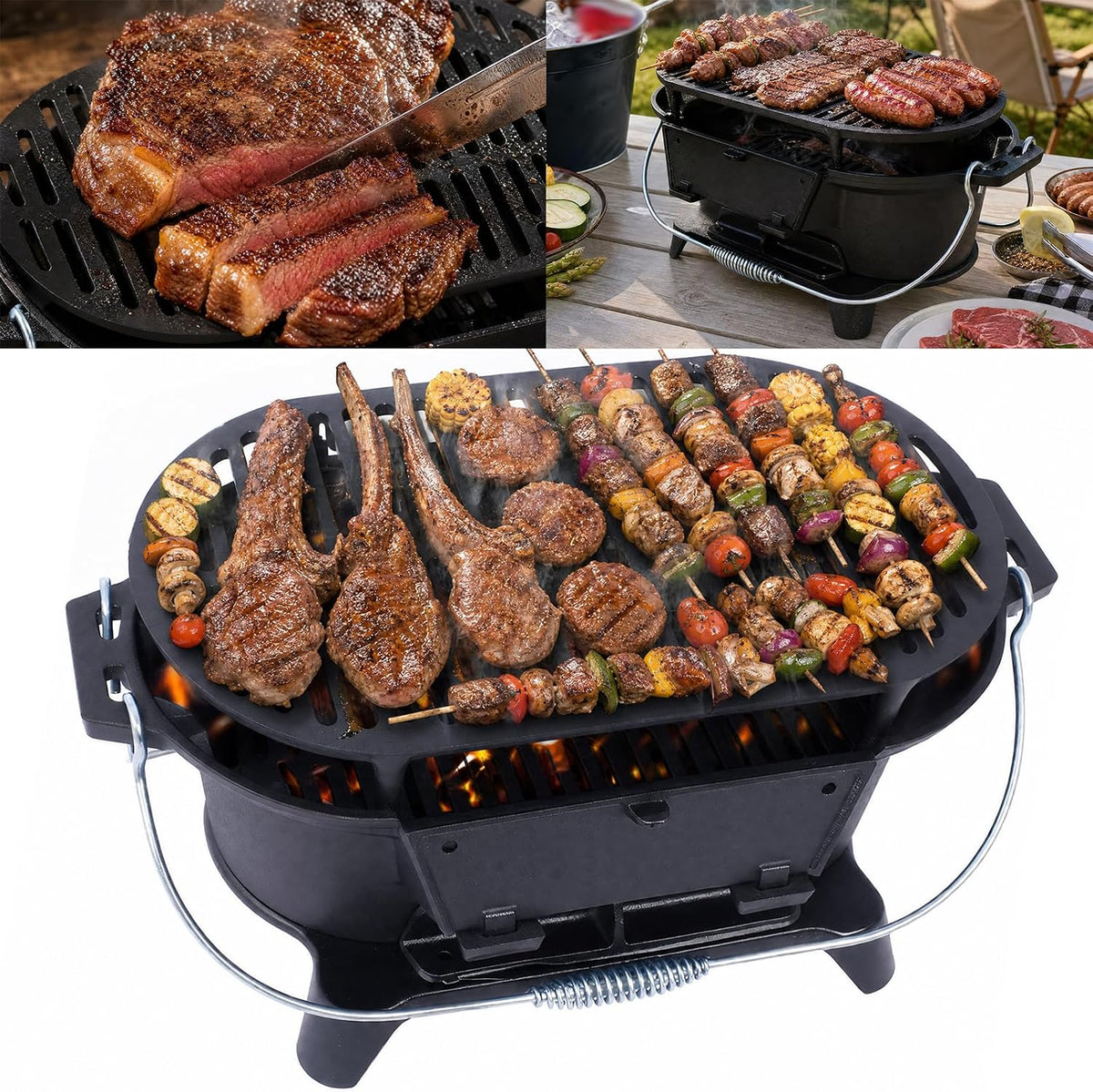 100% Cast Iron Hibachi Grill Charcoal, Hibachi Grill Outdoor, Oval