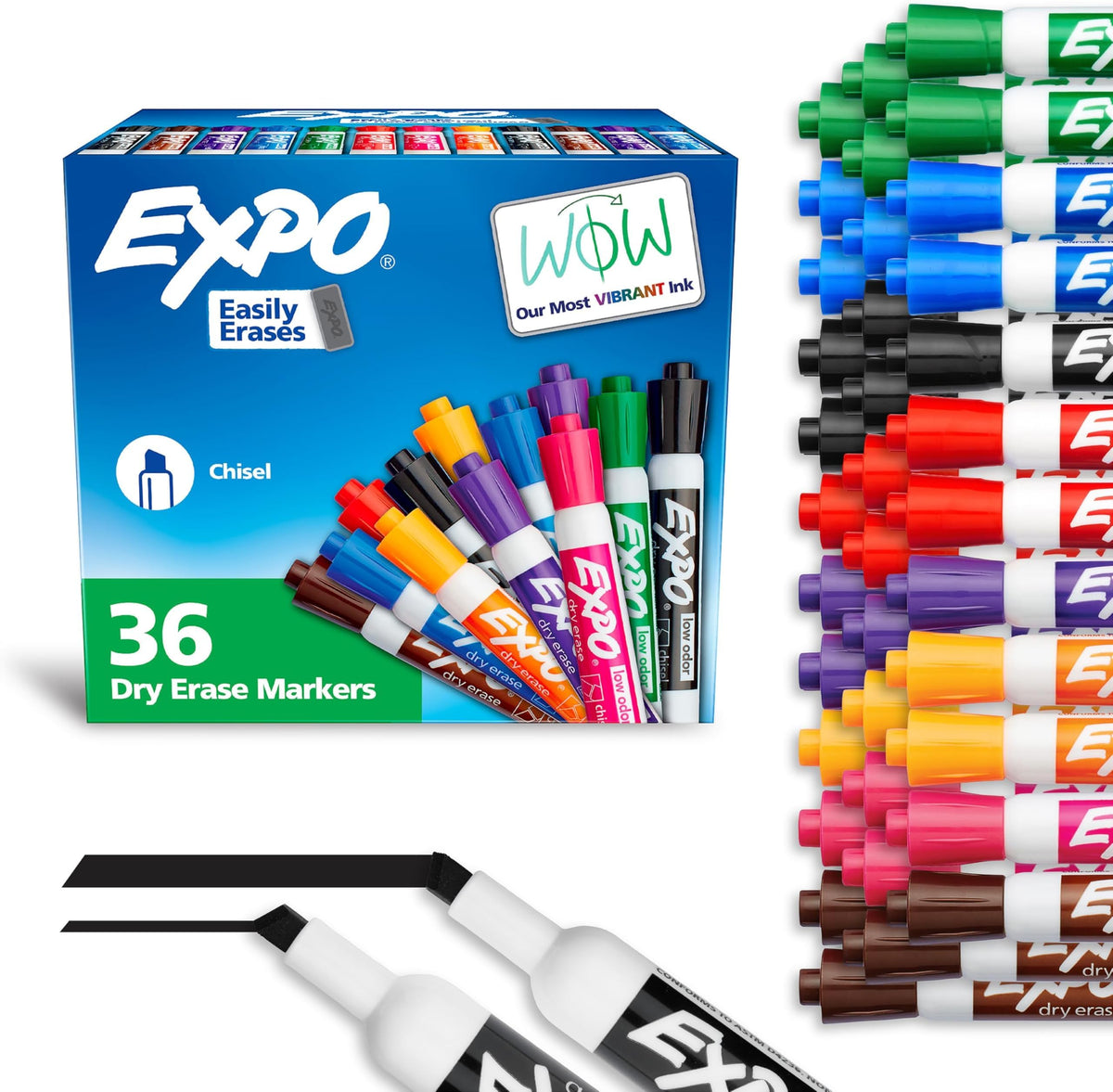 EXPO Dry Erase Markers, Low Odor Ink, Assorted Colors, Chisel Tip, 36 Count - Whiteboard, Calendar, Organization, Essential Supplies for Office, School, Classroom, Teachers (Pack of 6)