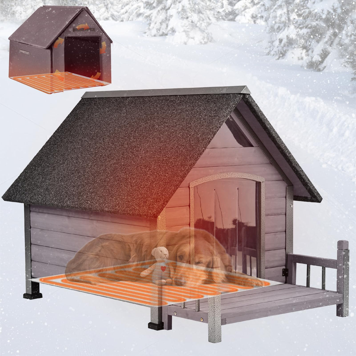 Dog House Outdoor,Dog Kennel Outside for Small Breed,Weatherproof Small Dog Shelter with Anti-Chewing Iron Frame (Brown-N, 45" D x 32.9" W x 32.6" H)