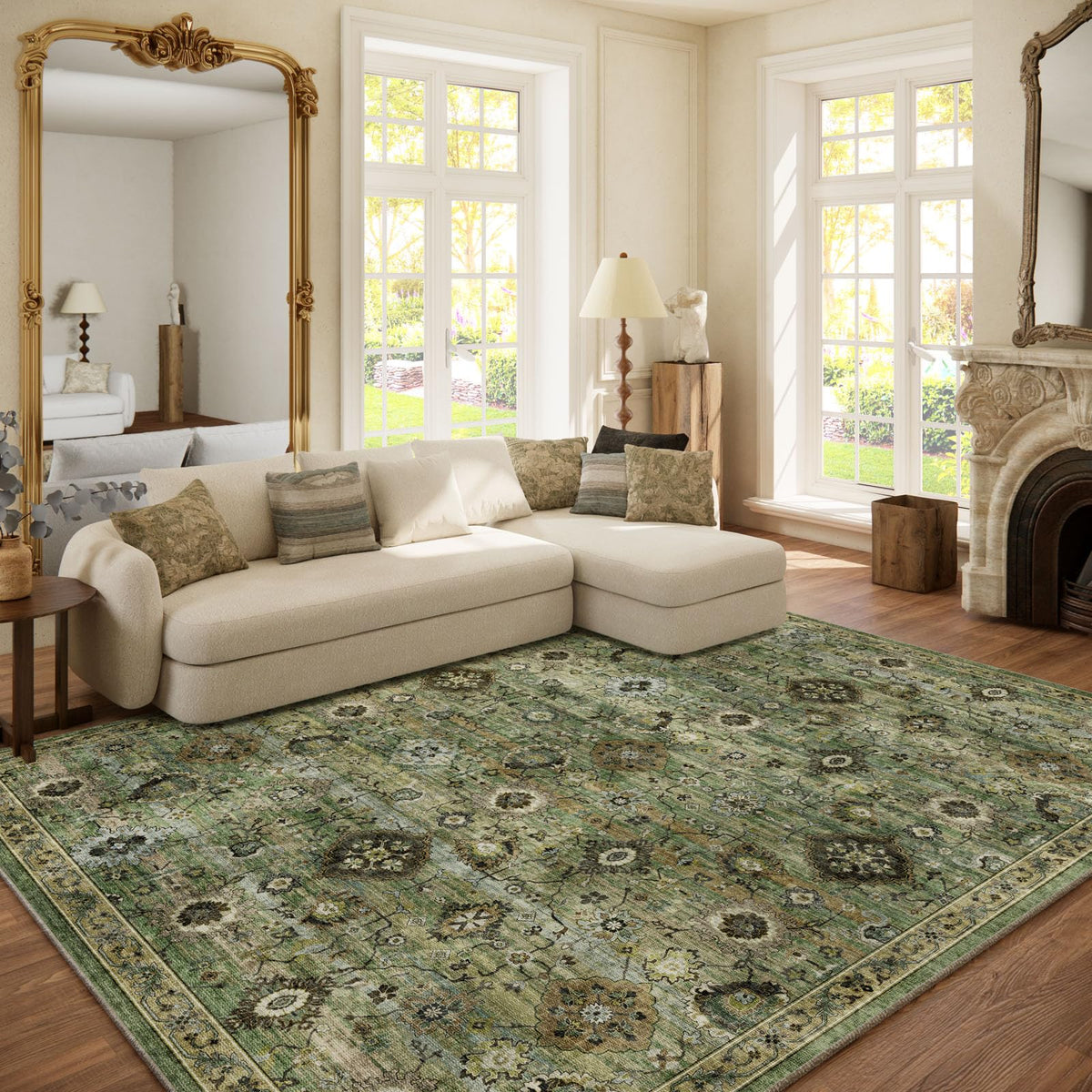 Washable Area Rugs for Living Room: 9x12 Bedroom Rug Boho Vintage Area Rug Stain Resistant Non Slip Low Pile Lightweight Soft Carpets for Dining Room Kitchen Nursery Kids Room Playroom Home Office