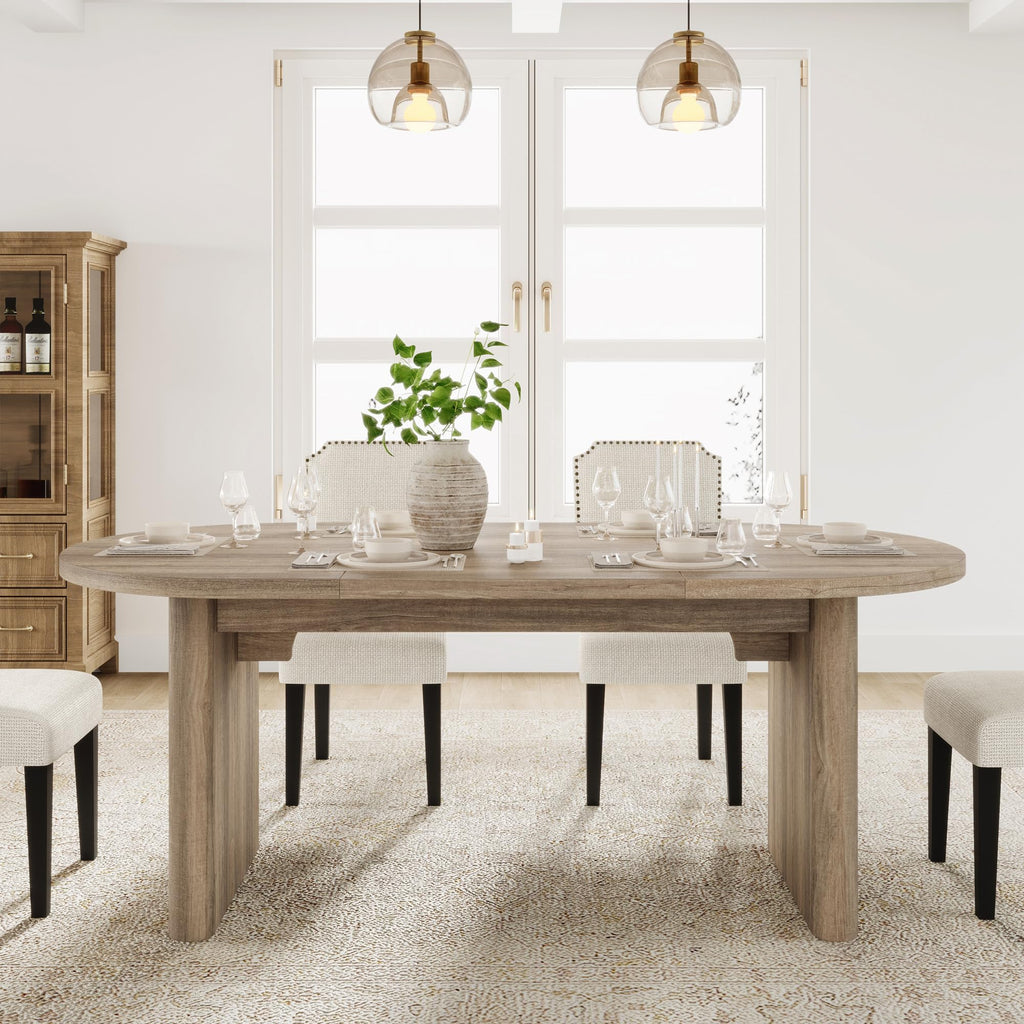 GarveeHome 63" Long Oval Dining Table with Wooden Base for 4-6 People